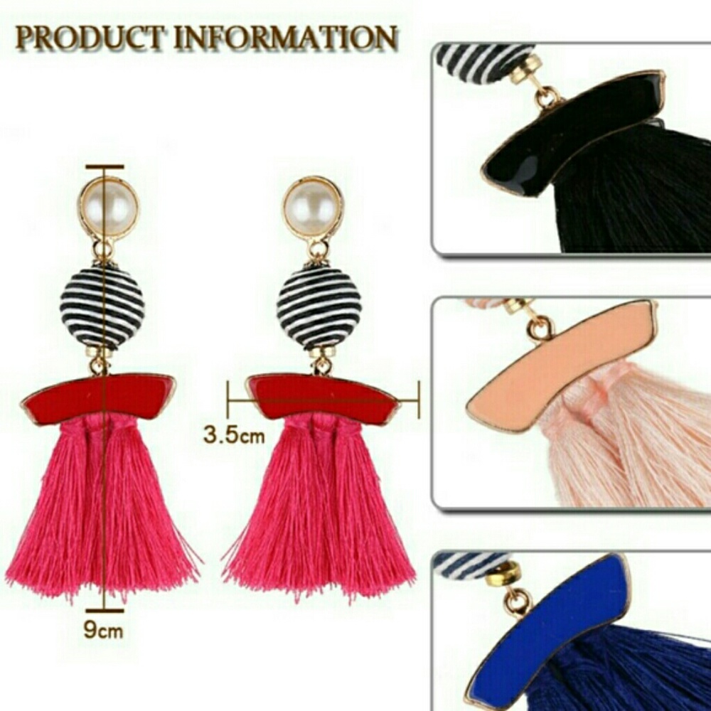 🍒 Bead and Tassel earrings🍒 Pink